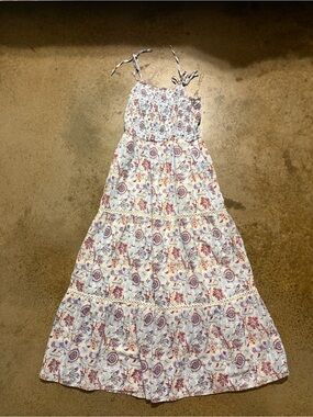 Roller Rabbit White Maxi Dress with Pink and Blue Floral Print